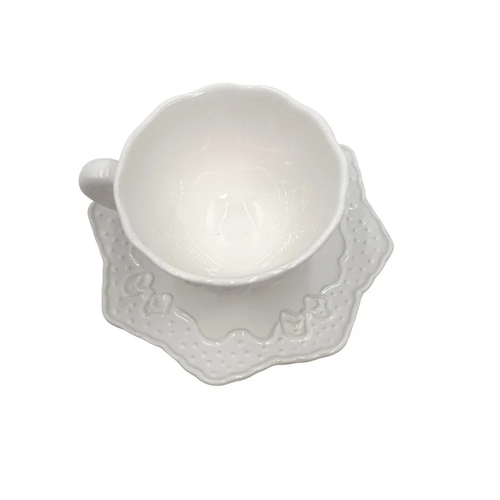 Tessa By Lynn‎ Hollyn Tea Cup and Saucer Porta Portugal Lattice Bows Vintage